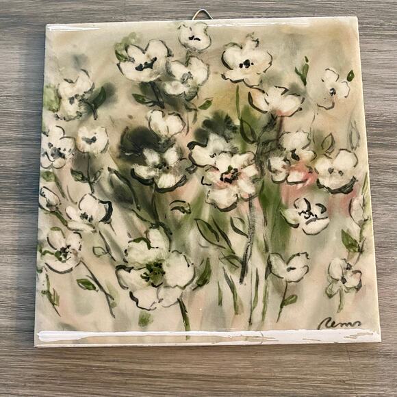 Collectors Ceramic Tile Floral Painted by Ruth M. Smith, Trivet, Coaster - Picture 1 of 7